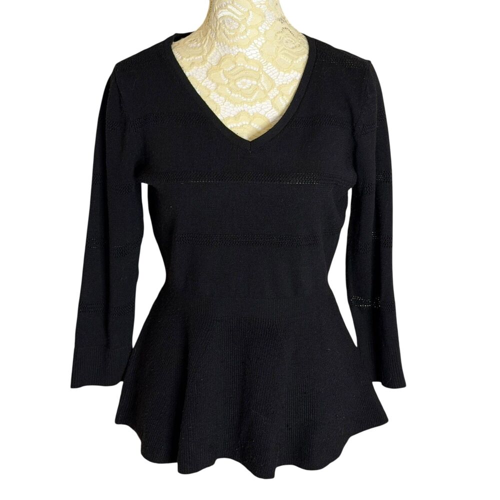 Chloe & Jasmine Sweater Knit Top Blouse Shirt Peplum Black S